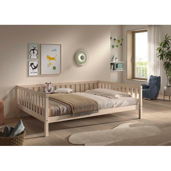 Natūralios spalvos iš pušies masyvo vaikiška lova su lovos grotelėmis 140x200 cm Dallas – Vipack-image-3