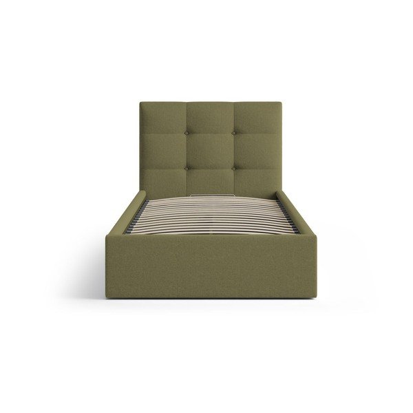 Žalios spalvos viengulė lova audiniu dengta su sandėliavimo vieta su lovos grotelėmis 90x200 cm Phaedra – Micadoni -image-3