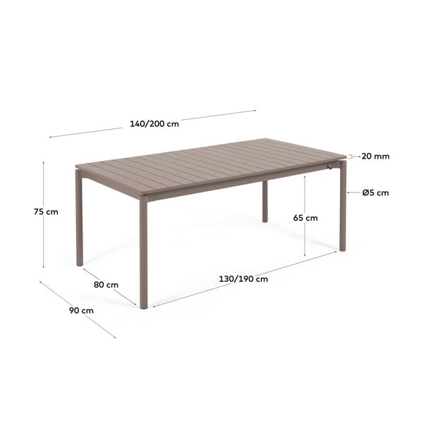 Rudas aliuminio sodo stalas Kave Home Zaltana, 140 x 90 cm-image-3