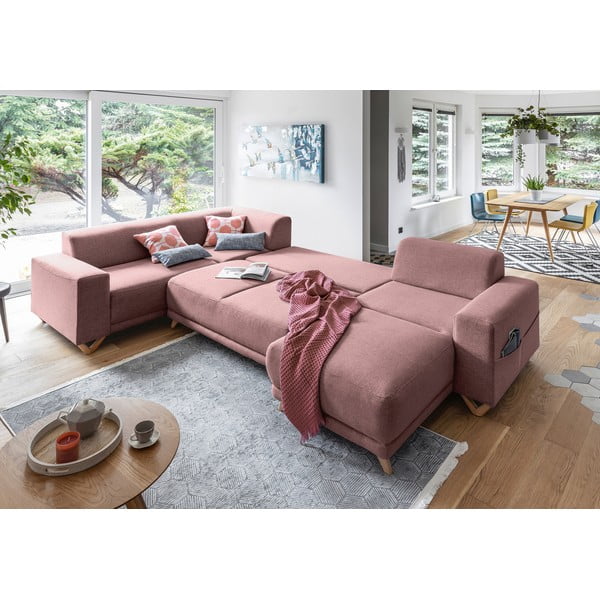 Rožinės spalvos sulankstoma/su sandėliavimo vieta kampinė sofa (su kairiuoju kampu/„U“ formos) Classy Sophie – Miuform-image-4