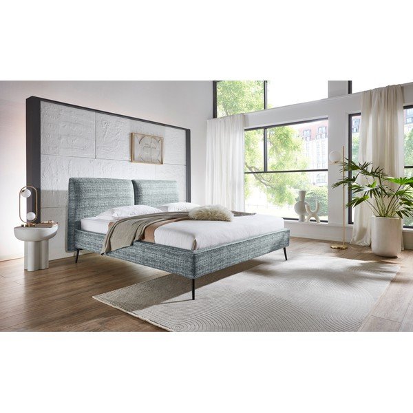 Mėlynos spalvos dvigulė lova audiniu dengta be grotelių 160x200 cm Infinity – Meise Möbel-image-1