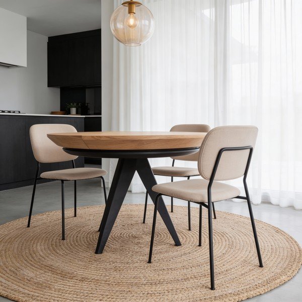 Apvalios formos prailginamas valgomojo stalas su papildomu stalviršiu su ąžuolo dekoro stalviršiu ø 120 cm Magnus – Windsor & Co Sofas-image-1