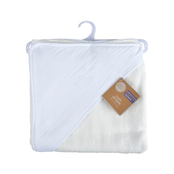 Iš muslino vaikiškas rankšluostis su gobtuvu baltos spalvos 75x75 cm – Bébé Douceur-image-1