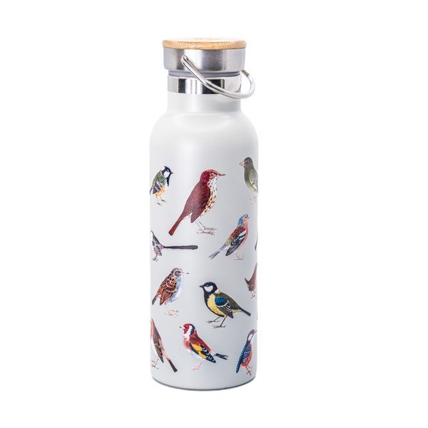 Baltos spalvos iš nerūdijančio plieno butelis Kelioninis buteliukas 425 ml Vintage Birds – Sass & Belle
