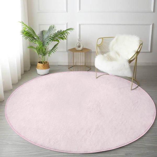 Skalbiamas/robotiniams dulkių siurbliams apvalios formos kilimas šviesiai rožinės spalvos ø 120 cm Comfort – Mila Home-image-1