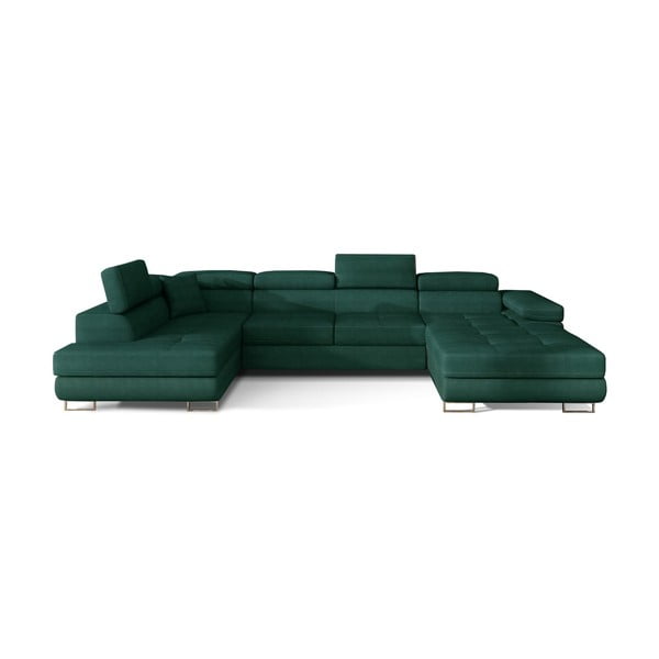 Žalios spalvos iš velveto sulankstoma/su sandėliavimo vieta kampinė sofa (su kairiuoju kampu/„U“ formos) Rodrigo – ELTAP