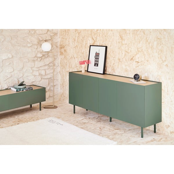 Žema šoninė spintelė žalios spalvos/natūralios spalvos iš ąžuolo 165x78 cm Arista – Teulat-image-1