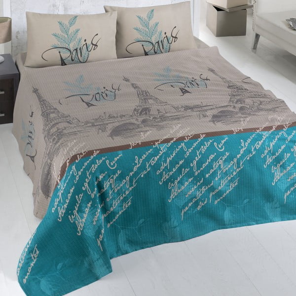 Ruda ir mėlyna medvilninė lovatiesė dvigulei lovai Paryžius, 200 x 230 cm