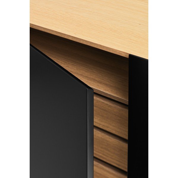 Žema šoninė spintelė juodos spalvos/natūralios spalvos iš ąžuolo 110x85 cm Arista – Teulat-image-2