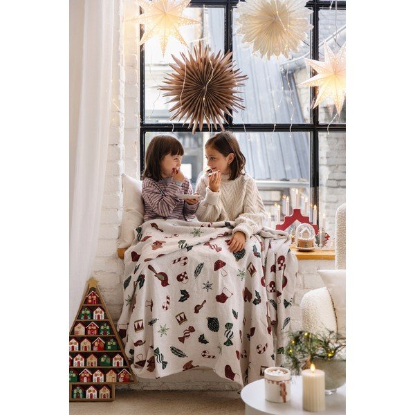 Baltos spalvos antklodė ir pledas su Kalėdų motyvu 130x160 cm Yule – Bloomingville-image-4