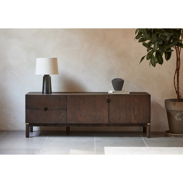 TV spintelė tamsiai rudos spalvos iš ąžuolo 160x55 cm Arun – Unique Furniture-image-1