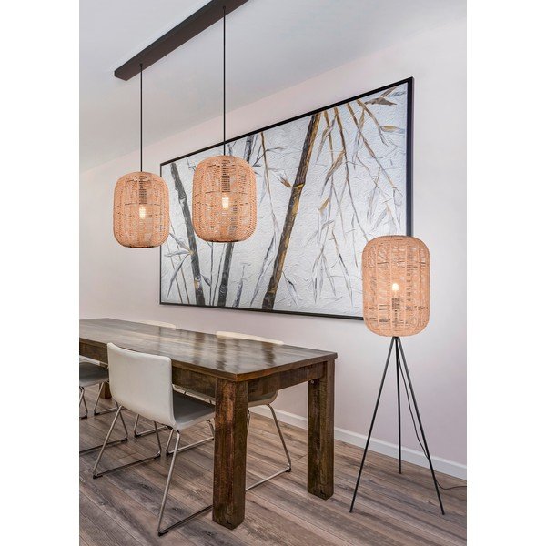 Pastatomas šviestuvas smėlio spalvos (aukštis 150 cm) su tekstiliniu gaubtu/pintas Runa – Trio-image-3