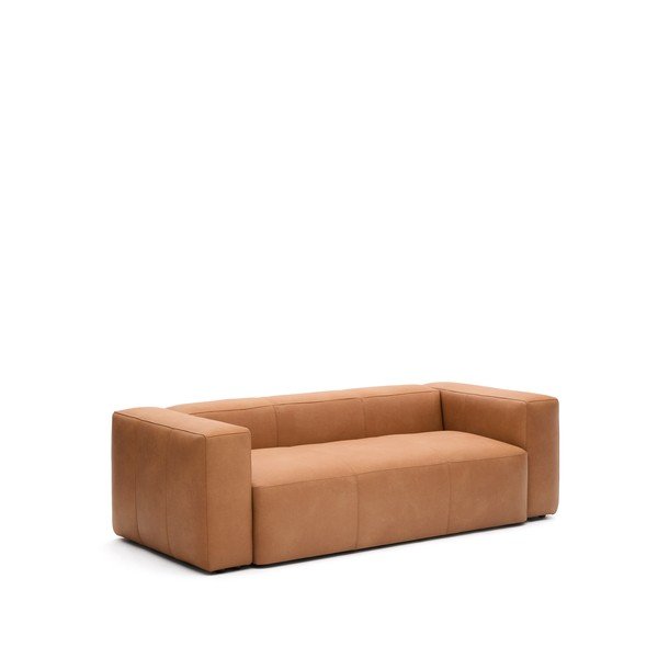 Rudos spalvos sofa iš odos 240 cm Blok – Kave Home-image-2