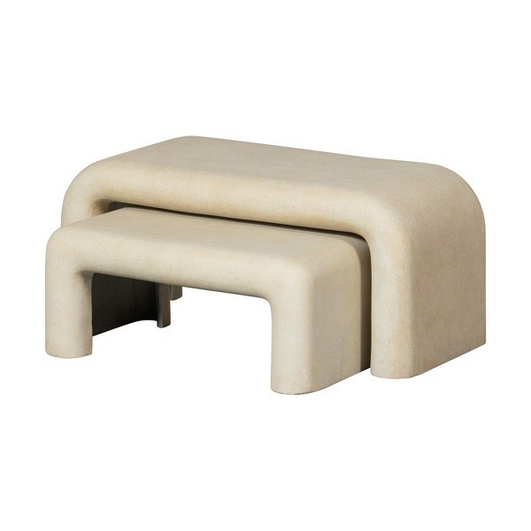 Kreminės spalvos kavos staliukai 2 vnt. su akmens dekoru 42x92 cm Stani – WOOOD