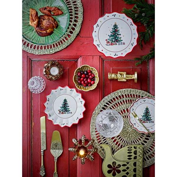 Raudonos spalvos/kreminės spalvos skirta serviravimui iš keramikos lėkštė su Kalėdų motyvu ø 20 cm Naive – Bloomingville-image-2