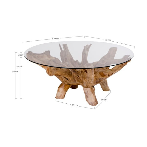 Apvalios formos kavos staliukas natūralios spalvos su stikliniu stalviršiu ø 110 cm Amazonas – House Nordic-image-4
