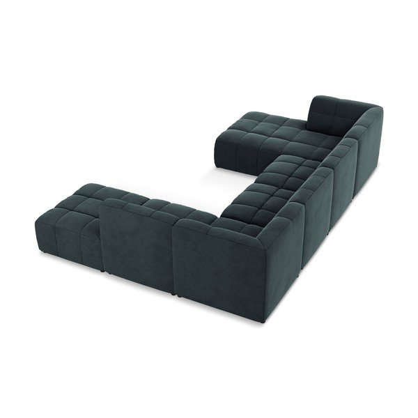 Mėlynos spalvos kampinė sofa iš velveto („U“ formos) Aloha – Makamii-image-4