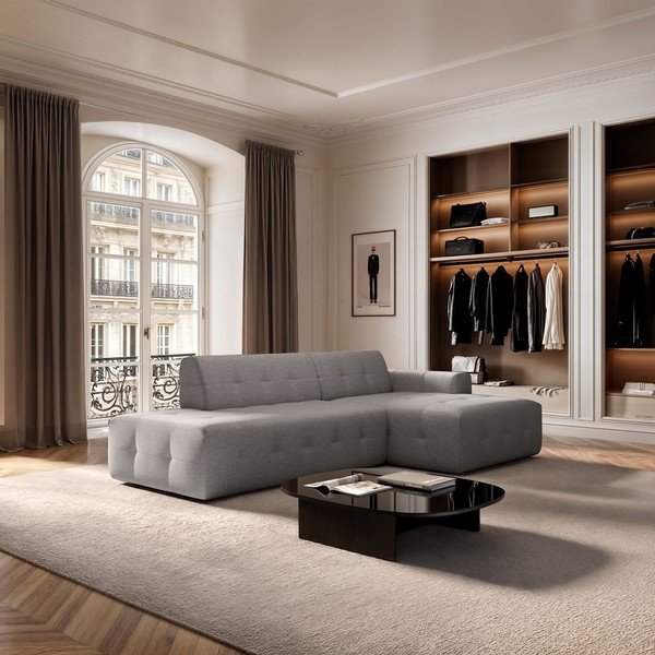 Pilkos spalvos kampinė sofa (su dešiniuoju kampu/su gultu) Tuil – Rodier-image-1