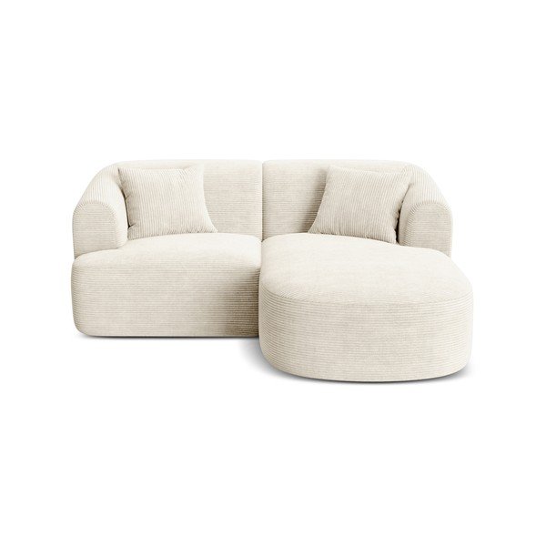 Smėlio spalvos kampinė sofa iš kordinio velveto (su dešiniuoju kampu/su gultu) Campi – Cosmopolitan Design