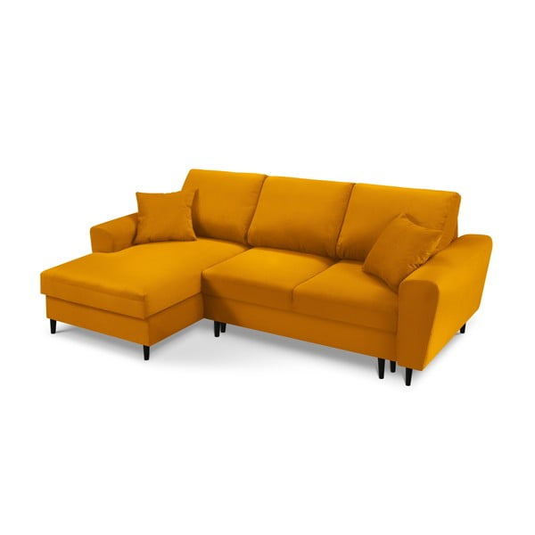 Garstyčių spalvos iš kordinio velveto sulankstoma/su sandėliavimo vieta kampinė sofa (su kairiuoju kampu/su gultu) Kyoto – Cosmopolitan Design-image-1
