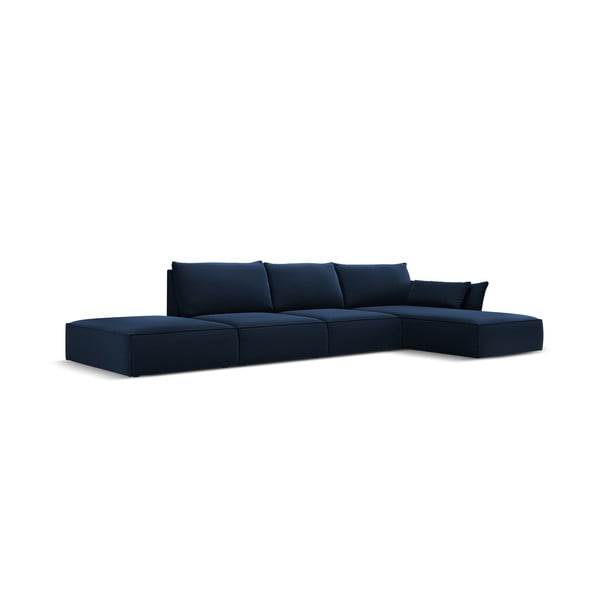 Tamsiai mėlynos spalvos iš velveto kampinė sofa (su dešiniuoju kampu/su gultu) Vanda – Mazzini Sofas-image-2