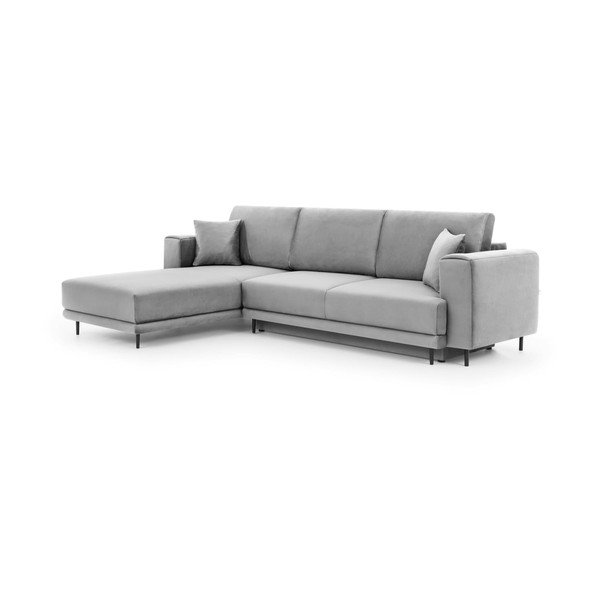 Šviesiai pilkos spalvos iš velveto sulankstoma/su sandėliavimo vieta kampinė sofa (su kairiuoju kampu/su gultu) Dalia – ELTAP-image-2