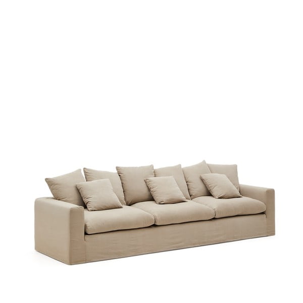 Iš lino sofa smėlio spalvos 340 cm Nora – Kave Home-image-2
