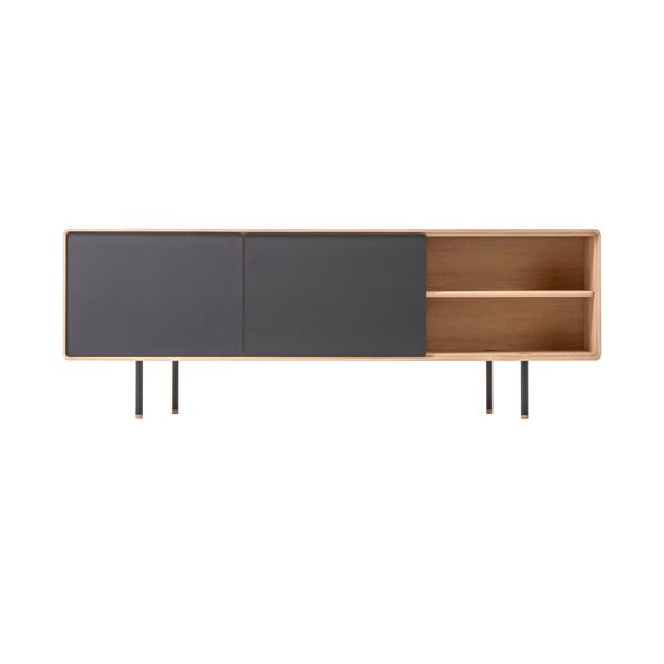 Iš ąžuolo masyvo TV spintelė juodos spalvos/natūralios spalvos 180x64 cm Fina – Gazzda