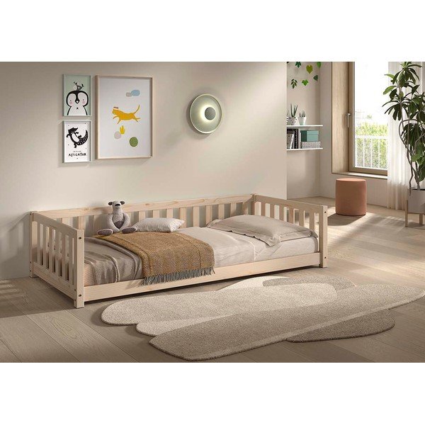 Natūralios spalvos iš pušies masyvo vaikiška lova su lovos grotelėmis 90x200 cm Dallas – Vipack-image-1