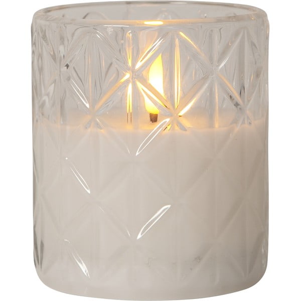 Balta LED vaško žvakė stiklinėje Star Trading Flamme Romb, aukštis 10 cm