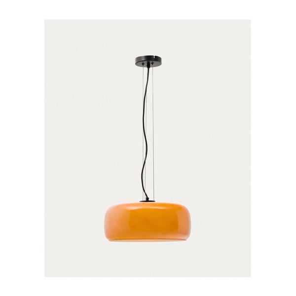 Oranžinės spalvos kabantis šviestuvas LED ø 38 cm su stiklo gaubtu Reig – Kave Home-image-3