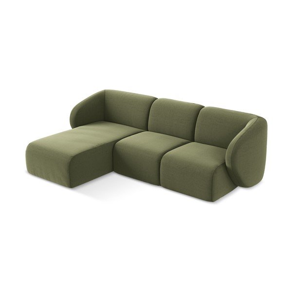 Žalios spalvos kampinė sofa iš velveto (su kairiuoju kampu/su gultu) Lani – Makamii-image-2