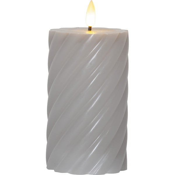 Pilkos spalvos vaško LED žvakė Star Trading Flamme Swirl, aukštis 15 cm