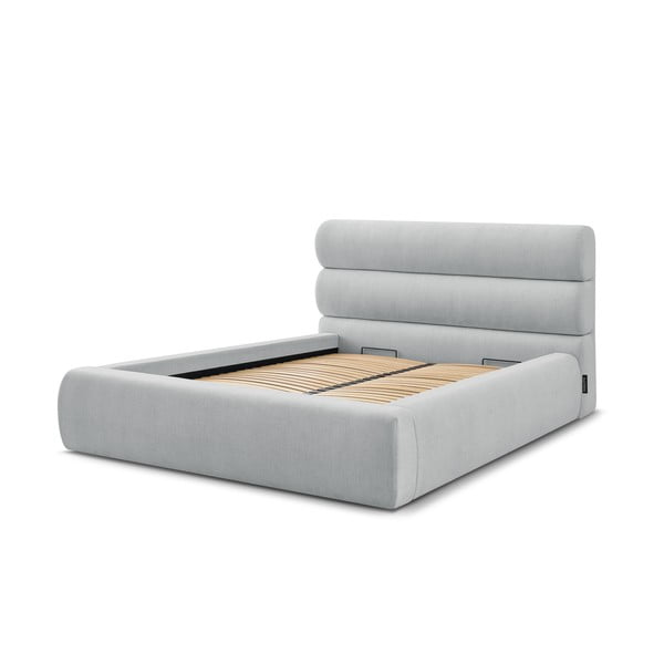 Dvigulė lova šviesiai pilkos spalvos audiniu dengta su sandėliavimo vieta su lovos grotelėmis 160x200 cm Jagna – Bobochic Paris