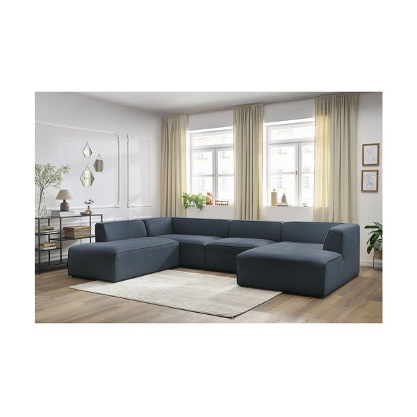 Tamsiai mėlynos spalvos modulinė kampinė sofa (su kairiuoju kampu/„U“ formos) Megeve – Bobochic Paris-image-1