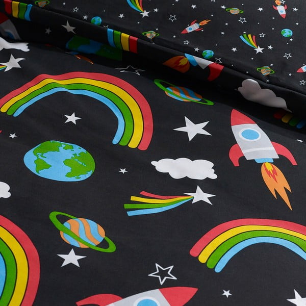Juodos spalvos viengulė vaikiška patalynė 135x200 cm Rainbow Rockets – Catherine Lansfield-image-4