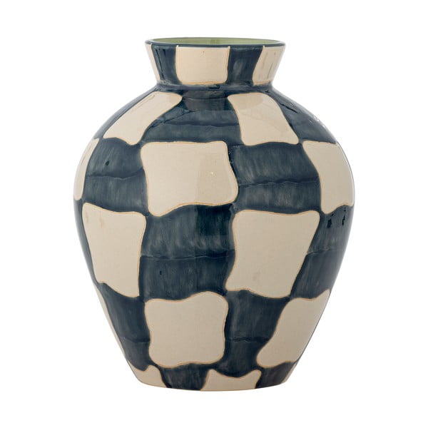Mėlynos spalvos/kreminės spalvos iš stiklo  dažyta rankomis vaza (aukštis 24 cm) Check – Bloomingville