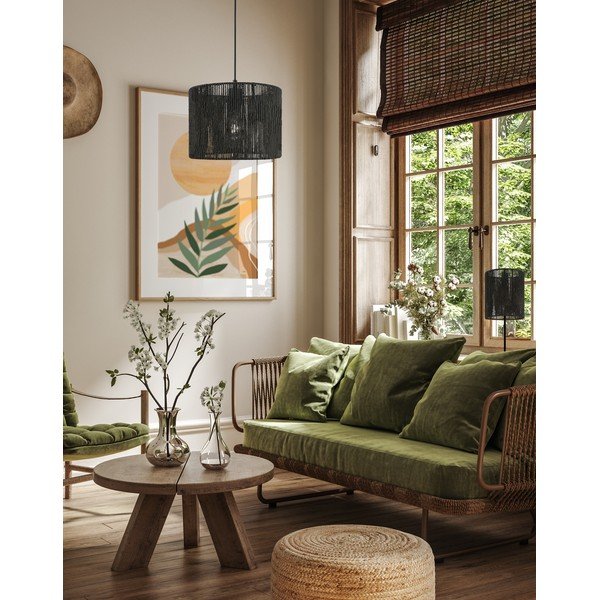 Stalinis šviestuvas juodos spalvos (aukštis 48 cm) su pintos nendrės gaubtu Foresto – GTV-image-3