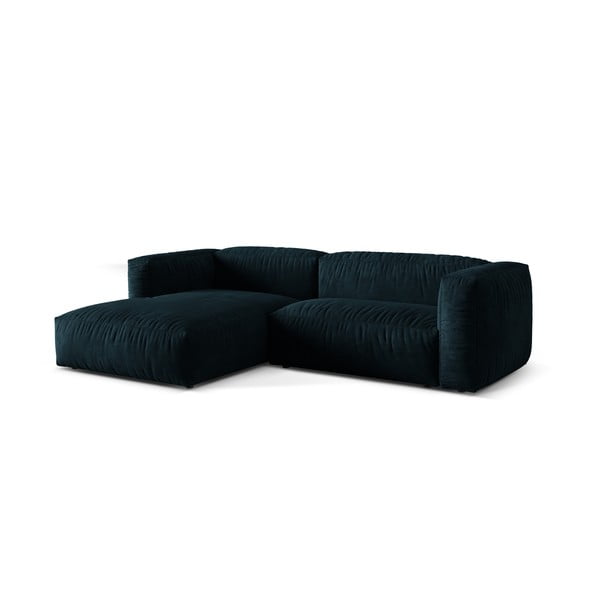 Tamsiai mėlynos spalvos iš velveto modulinė kampinė sofa (su kairiuoju kampu/su gultu) Martina – Micadoni -image-3
