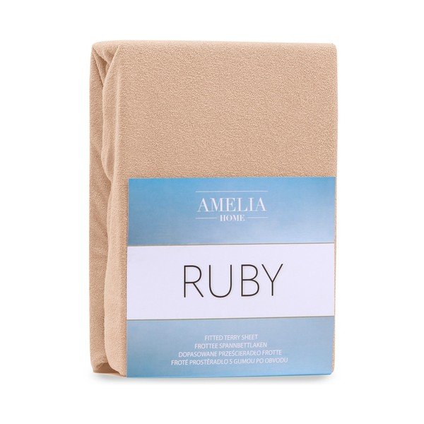 Iš frote audinio paklodė šviesiai rudos spalvos su guma 120x200 cm Ruby – AmeliaHome-image-2