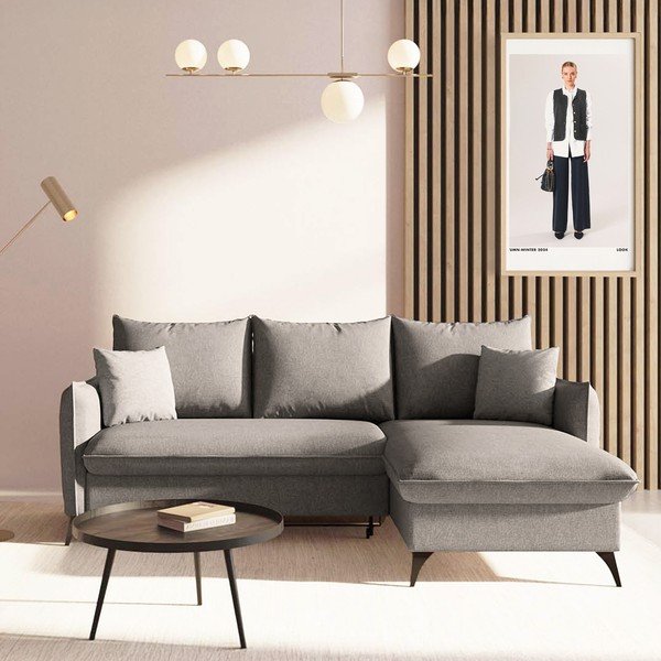 Pilkos spalvos sulankstoma/su sandėliavimo vieta kampinė sofa (su dešiniuoju kampu/su gultu) Brim – Rodier-image-1