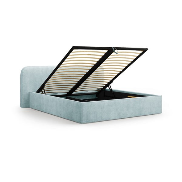 Mėtų spalvos dvigulė lova audiniu dengta su sandėliavimo vieta su lovos grotelėmis 140x200 cm Elizabeth – Micadoni -image-2