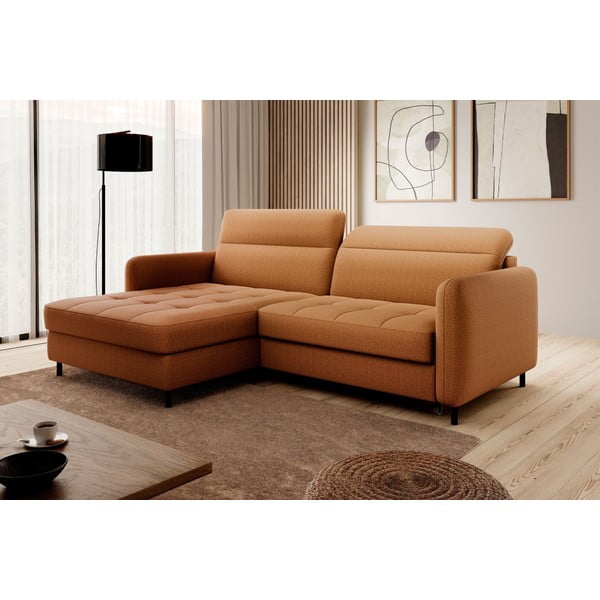 Geltonos spalvos iš velveto sulankstoma/su sandėliavimo vieta kampinė sofa (su kairiuoju kampu/su gultu) Gomsi – ELTAP-image-1
