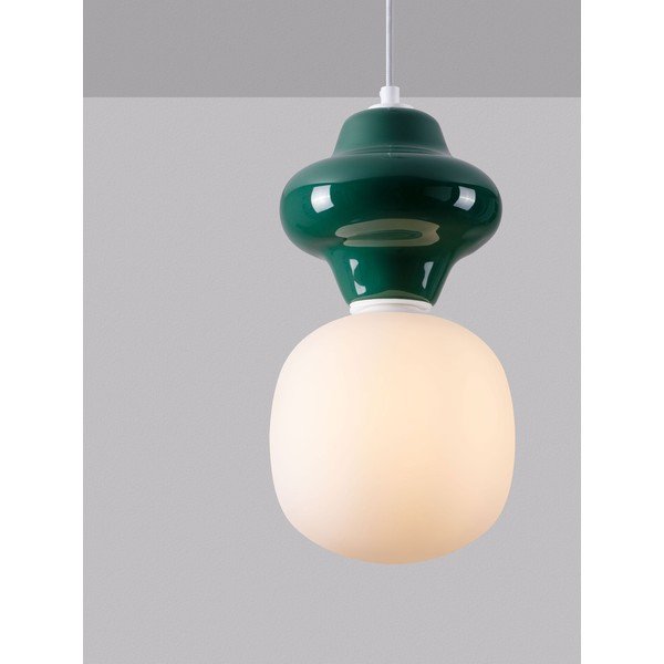 Baltos spalvos/smaragdinės spalvos iš keramikos kabantis šviestuvas ø 18 cm su stiklo gaubtu Clio – Nova Luce-image-1
