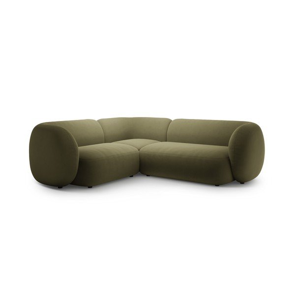 Žalios spalvos kampinė sofa iš velveto (su kairiuoju kampu/„L“ formos) Kate – Micadoni 