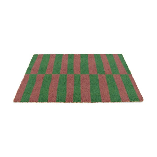 Iš kokoso pluošto grindų kilimėlis 40x60 cm Pink & Green Half Stripes – Artsy Doormats