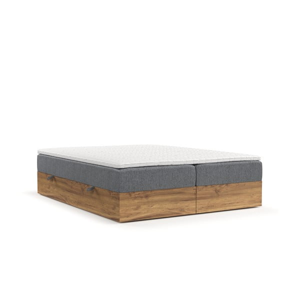 Spyruoklinė lova pilkos spalvos/natūralios spalvos su sandėliavimo vieta 160x200 cm Faro – Maison de Rêve