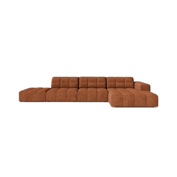 Terakotos spalvos kampinė sofa iš šenilinio audinio (su dešiniuoju kampu/su gultu) Chicago – Cosmopolitan Design