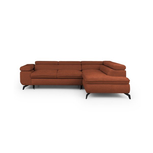 Terakotos spalvos kampinė sofa iš šenilinio audinio (su dešiniuoju kampu/„L“ formos) Marbeya  – Ropez