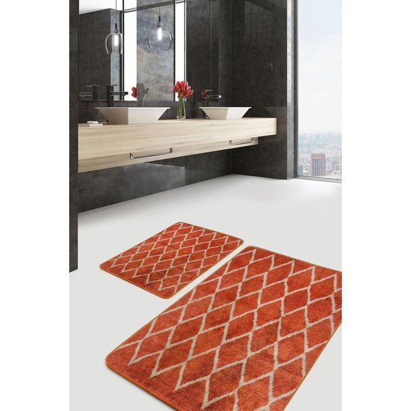 Terakotos spalvos iš velveto vonios kilimėliai 2 vnt. 60x100 cm – Mila Home-image-1
